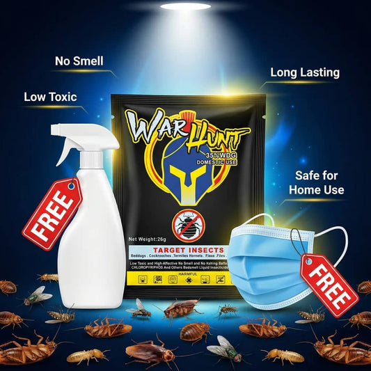 WARHUNT 35% WDG | Cockroach, Bedbug, Termite & Mosquito Killer Powder | Imported Insecticide + Free Sprayer + Free Mask